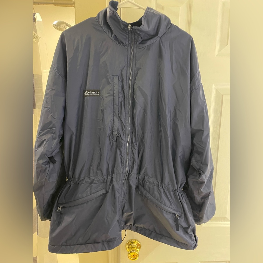 Columbia Womens XL Navy Jacket Cinched Waist Fleece Lining